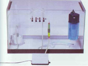 For a small tank, a small internal filter, using either an air-lift (left) or an electric motor (right) is sufficient.
