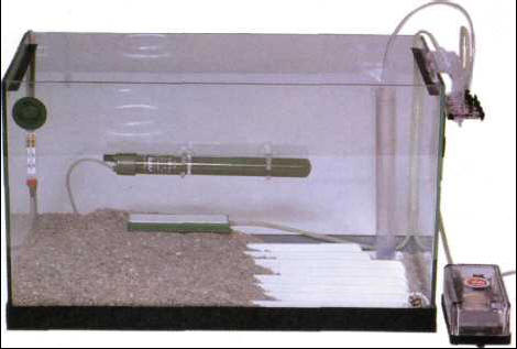 The sediment covers the undergravel filter, and the heating and aeration equipment must be camouflaged